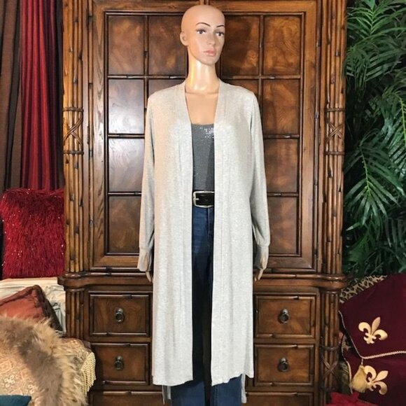 NWOT Cuddle Duds Gray Side Slit High Low Modal Rib Knit Duster Cardigan - Picture 1 of 16